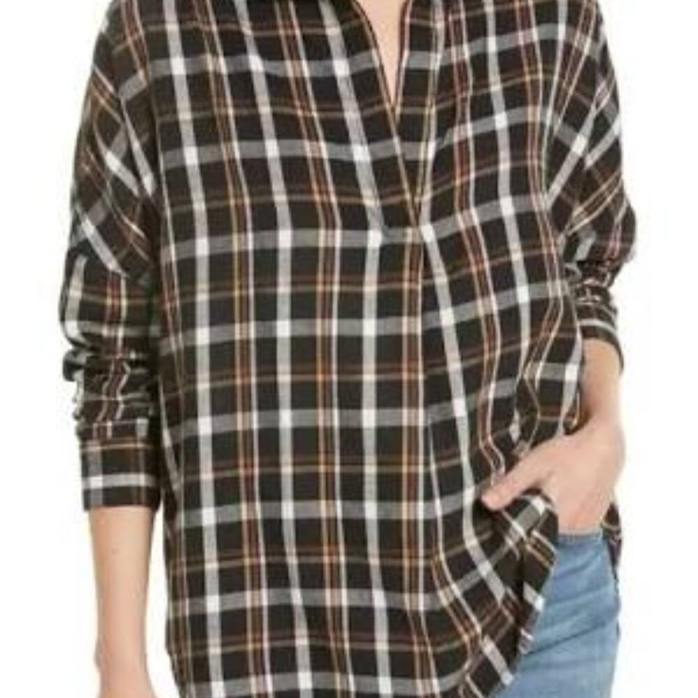 NWT - French Connection Panita Check Organic Cotton Flannel Popover Top Sz M